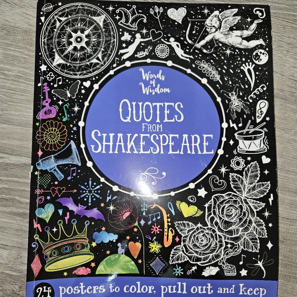 Coloring Poster Book with 24 Pages of Shakepeare Quotes to Color & Pull out